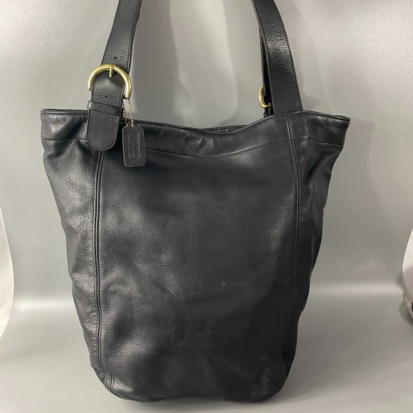 Authentic COACH Large Soho Black Leather Shopping Tote Bag - Picture 1 of 15